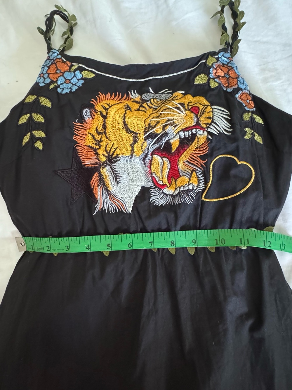 Black Embroidered Midi Dress with Tiger Motif - Picture 15 of 16